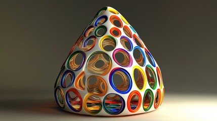 Wall Mural - A colorful, multi-colored object with many holes in it. The object is made of many different colored circles