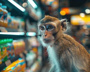 Canvas Print - A curious monkey looks at the camera. AI.