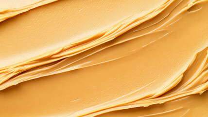 Sticker - Closeup of a smooth, smeared peanut butter background with rich, creamy textures and a light golden hue 