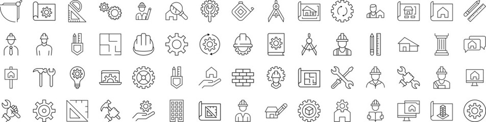 Wall Mural - collection of line signs of builder, engineer, repair and renovation. suitable for books, stores, sh