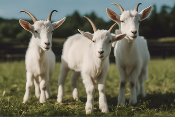 Poster - goat standing white pasture kids friends friendship animal2 agriculture domestic field grass grass-land looking mammal meadow nature no people rural small spring sweetly2 farm