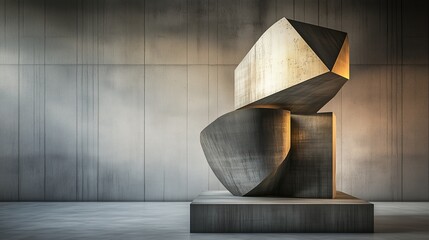 Canvas Print - A striking abstract sculpture generates dramatic light and shadow within a minimalist gallery