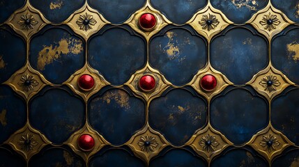 Wall Mural - A decorative wall displays an elaborate pattern of gold and red accents in a refined architectural space