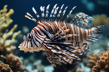 Wall Mural - volitans the lionfish pterois red animal fish marine life tropical goldfish wildlife clownfish underwater aquarium sea reef icon venom coral aqualung ocean diving summer poison danger nature aquatic