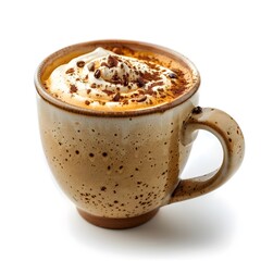 Poster - A Porcelain Mug Filled with Rich Caramel Macchiato on a White Background