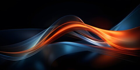 Abstract blue and orange liquid wavy shapes futuristic 3d banner wallpaper on dark  background