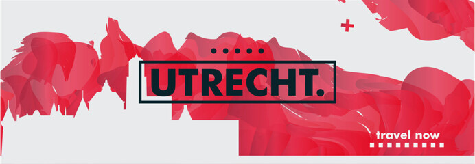 Wall Mural - Utrecht city banner with skyline, cityscape, landmark. Netherlands travel vector horizontal illustration layout for brochure, website, page, presentation, header, footer