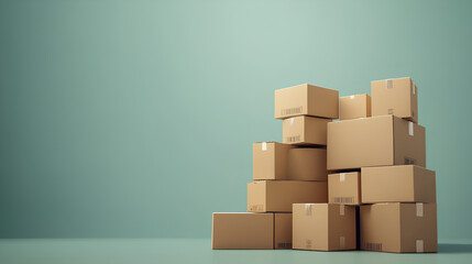 A neatly stacked pile of cardboard boxes on a plain background, symbolizing moving or storage organization