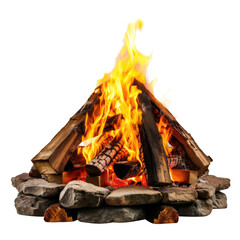 Wall Mural - fire burning in a fireplace isolated on transparent white background, clipping path