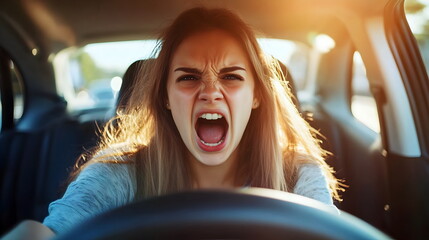 Frustrated Driver Yelling Inside Car Emotion Intensity Anger Expression Road Rage