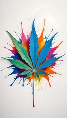 Wall Mural - Colorful marijuana leaf with paint splatter effect, against a white background