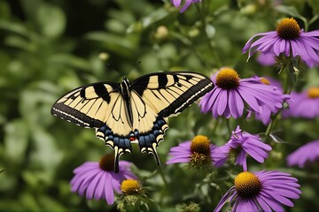 Sticker - swallowtail tiger metamorphosis butterfly marking life cycle nature morph insect larvae transformation transition yellow white pupa stage renewal imago closeup chrysalis creation black background