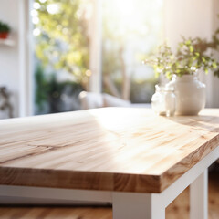 Aufkleber - Empty wooden table surface with blurred living room background