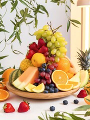 Poster - A fruit platter with a variety of fruits including grapes, oranges