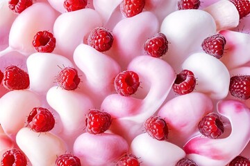 Wall Mural - A close up of a bunch of raspberries and a white background