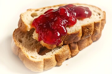 Wall Mural - A slice of freshly baked bread topped with a glossy red jam