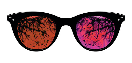 Canvas Print - Horror spooky red pink eye glasses vector clipart illustration - creative reflection spectacles clip art - night glasses - tree pattern sunglasses 