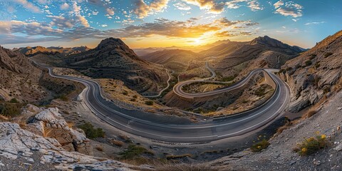 Wall Mural - Panorama of a winding mountain road with hairpin turns