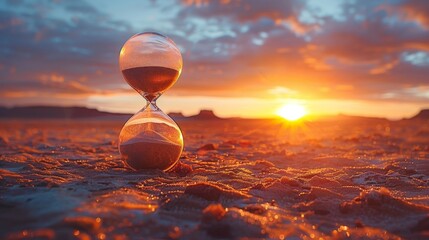 A sand timer running out of sand in a dramatic setting