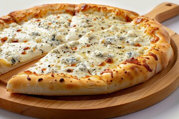 Wall Mural - Four Cheeses Pizza with Blue Mold Cheese, Goat Cheese, Mozzarella and Parmesan Closeup