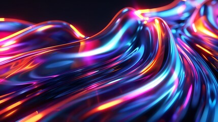 Wall Mural - A dynamic 3D background with flowing abstract shapes  vibrant gradients of blue and purple