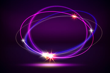 Poster - illuminated studio with purple neon lights. 3d vector illustration