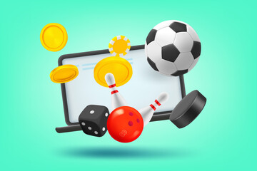 Fototapete - Online sports betting concept with laptop. 3d vector illustration