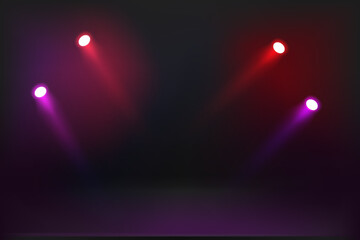 Aufkleber - Dark stage illuminated with color projectors. Vector illustration