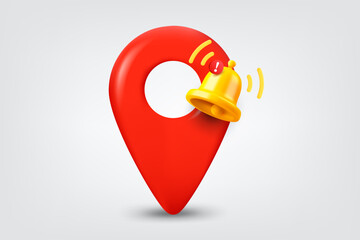 Aufkleber - Map pin with ringing bell. Vector 3d illustration