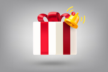 Aufkleber - Gift box and notification bell. 3d vector illustration