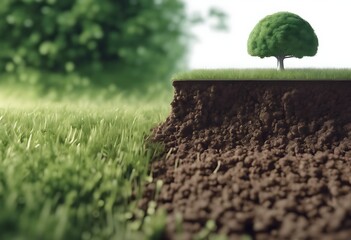 isolated slice illustration meadow white trees soil d background green Land 3d Grass Isometric Ground Piece Tree Island Earth Park Layer Forest Nature Render Garden Section Backgroun