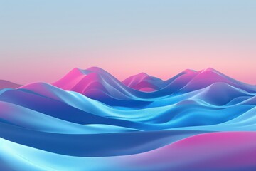 Wall Mural - Abstract 3D landscape with colorful mountains. Surreal, futuristic, or dreamlike background in blue, pink and purple.