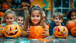 © Red Summit Studio - Children Smiling with Carved Pumpkins