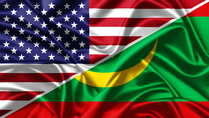 Sticker - United waving flag of USA and Mauritania