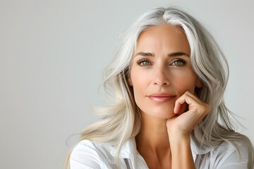 Wall Mural - Portrait of a Beautiful Mature Woman with Silver Hair