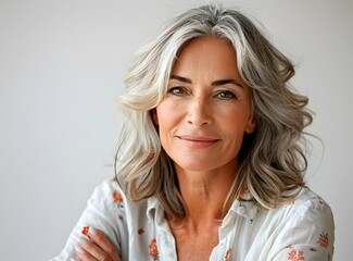 Wall Mural - Portrait of a Smiling Woman with Gray Hair