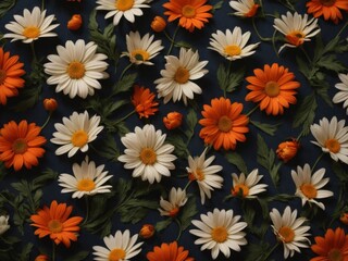 pattern white and orange Daisy Khokhloma design