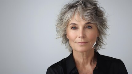 Wall Mural - Portrait of an Older Woman with Grey Hair and Blue Eyes