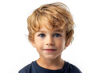 Portrait of a cute caucasian boy with blond hair and blue eyes