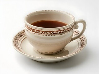 Wall Mural - Classic Ornate Tea Cup Filled with Aromatic Coffee on White Background