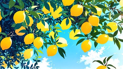 Wall Mural - lemons abstract on colorful background bright concept art drawing design wallpaper