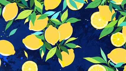 Wall Mural - lemons abstract on colorful background bright concept art drawing design wallpaper