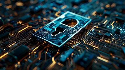 Wall Mural - Cybersecurity: A Digital Lock on a Circuit Board