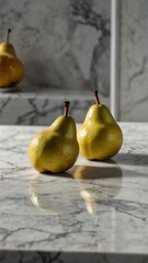 Wall Mural - pears on luxurious white marble table countertop in kitchen background ad concept copy space