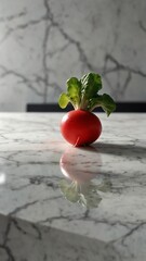 Canvas Print - radish on luxurious white marble table countertop in kitchen background ad concept copy space