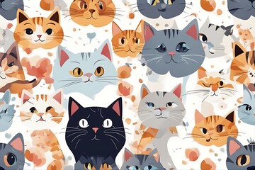 poster design watercolor cat white cute cats background collection illustration hand drawn painted graphic pattern colorful head kitten cloth backdrop abstract animal art artistic baby beautiful