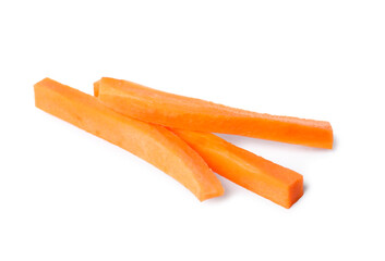 Wall Mural - Fresh ripe carrot sticks isolated on white