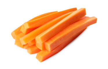 Wall Mural - Fresh ripe carrot sticks isolated on white