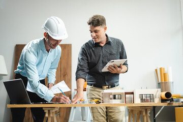 Wall Mural - Civil engineer caucasian teams discussing issues at the construction site, industry professional team.