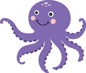 Wall Mural - Cute purple octopus isolated on white